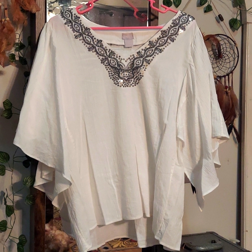 4 for $15. Chico's white boho sequined flowy blouse size 2x women's